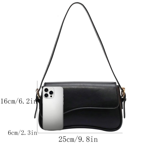 Black Saddle Everyday Shoulder Bag with 2 Straps - Picture 6 of 6